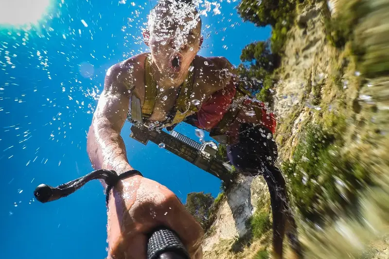 Tandem participants splashed with water during their Taupō bungy