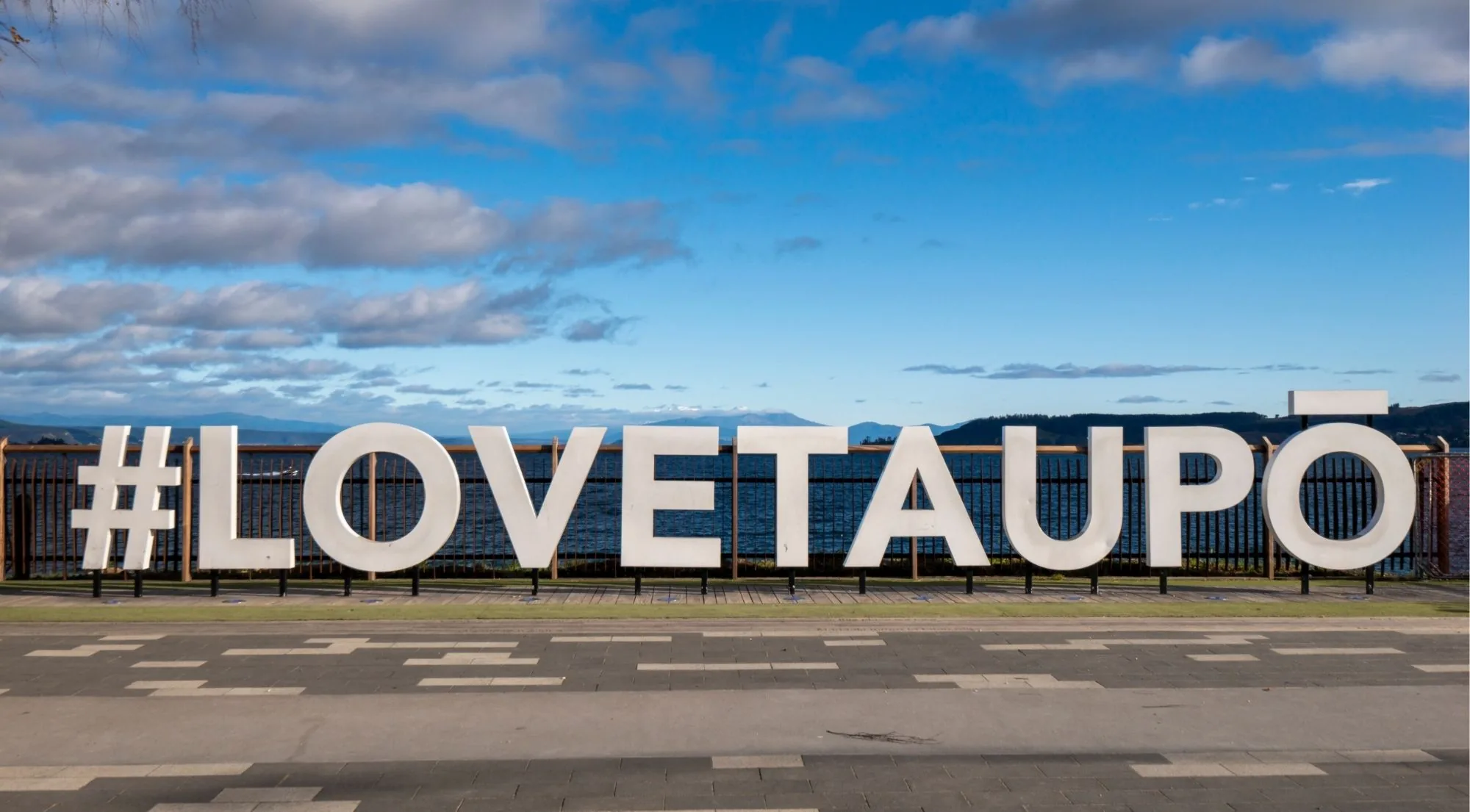 Love Taupō sign beside the lakefront